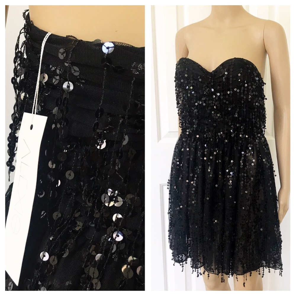 NWT Alexis Strapless sequin mini black dress S